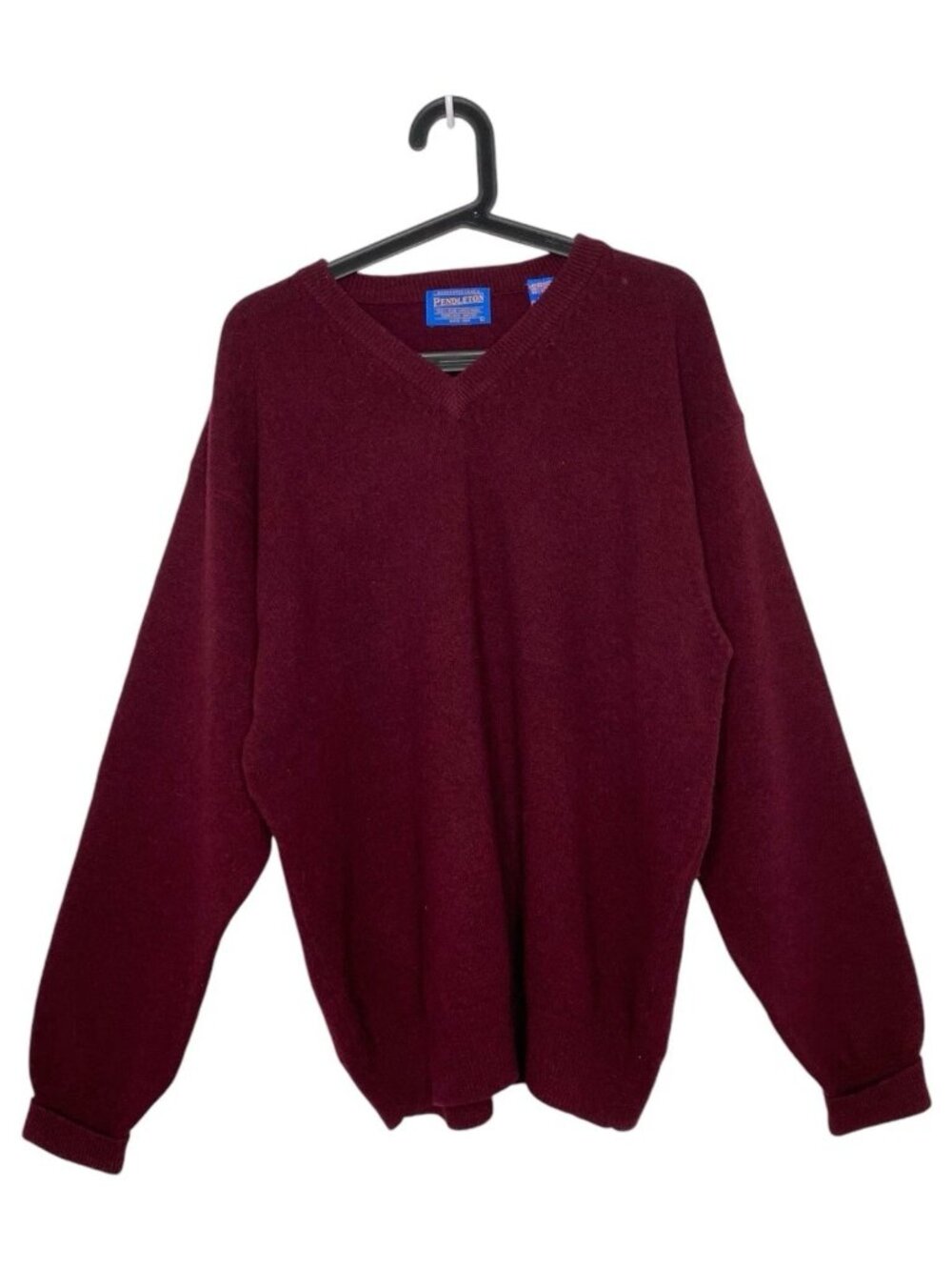 Pendleton Mens Large Sweater Lambswool V-neck Red Wine Maroon Wool Pullover Knit - Picture 2 of 7